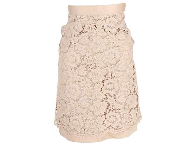 Gonna in pizzo lunghezza ginocchio Valentino Garavani in cotone crema Bianco Crudo