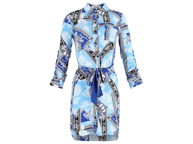 Abito camicia stampato Diane Von Furstenberg in seta blu Blu chiaro