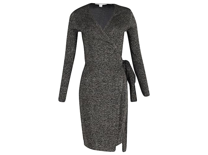 Abito avvolgente Mini Evelyn in lana merino nera metallica di Diane Von Furstenberg Nero