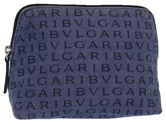 Bulgari Pochette BVLGARI in tela blu argento autentica ar12334