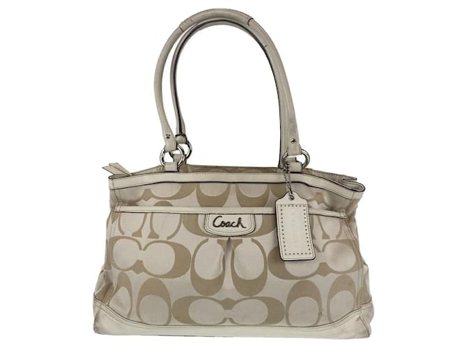 Borsa 2 in 1 in tela/pelle con firma Coach Beige