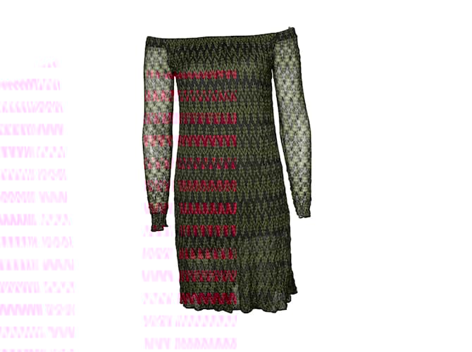 Abito zig zag Missoni in rosso, rosa e grigio