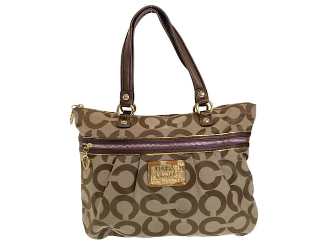 Borsa 2 in 1 in tela Op Art di Coach Beige