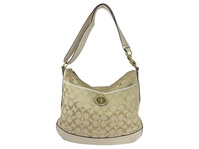Borsa a spalla 2 in 1 in tela/pelle con firma Coach 408270 Beige