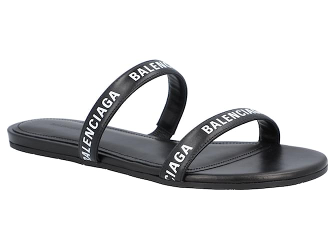 Sandali piatti rotondi in pelle Balenciaga neri Nero