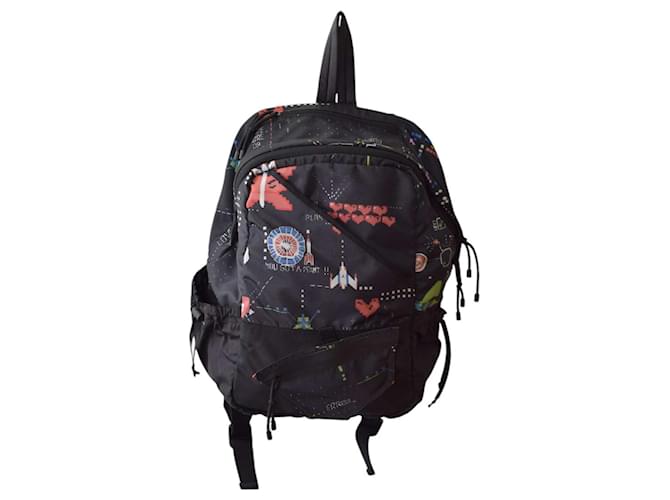 Zaino in nylon, cotone e pelle con stampa Game di Valentino Garavani, tema anni '80 Nero