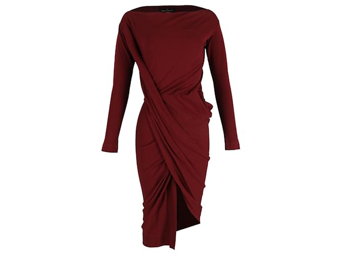Abito drappeggiato a maniche lunghe fino al ginocchio in cotone bordeaux di Vivienne Westwood Marrone Rosso