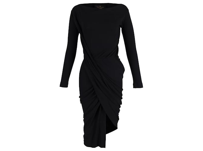 Abito drappeggiato nero in cotone a maniche lunghe e lunghezza al ginocchio di Vivienne Westwood