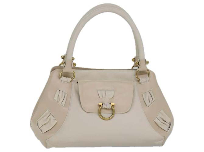 Borsa a spalla Gancini in pelle bianca e oro Auth 85534 di Salvatore Ferragamo Bianco D'oro