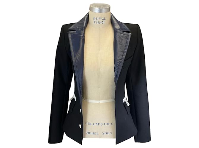 Blazer in lana nero / blu navy in nylon con colletto Paco Rabanne