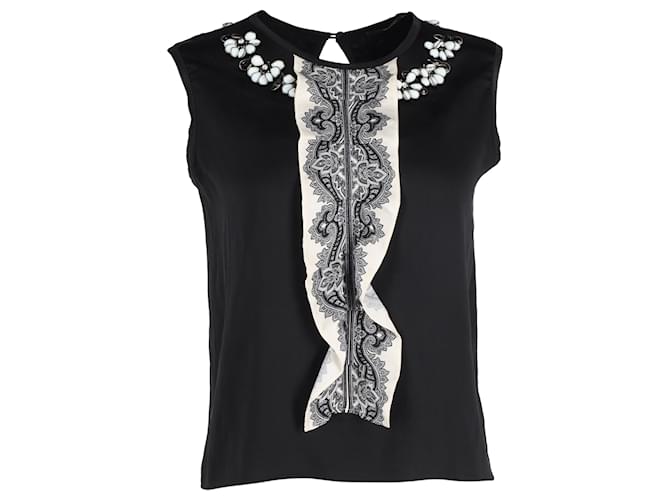 Top senza maniche decorato in seta nera Etro Nero