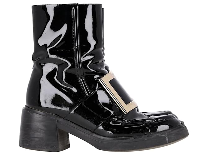 Stivali con fibbia metallica Roger Vivier in pelle verniciata nera Nero
