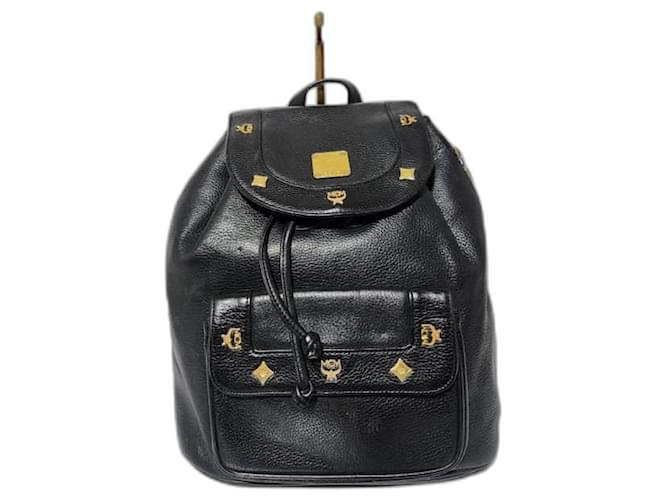 MCM Zaino in pelle vintage con coulisse nera Nero