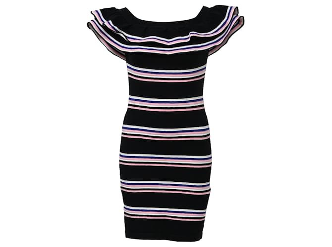 Abito a righe multicolore con volant MSGM Mini Friday Off-Shoulder in cotone