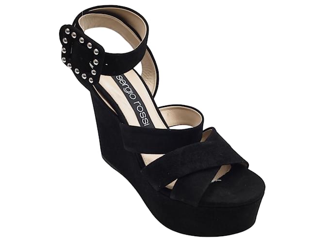 Wedge Elettra in suede nero Sergio Rossi