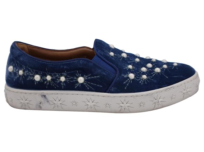 Sneakers slip-on Cosmic Pearls di Aquazzura in velluto blu