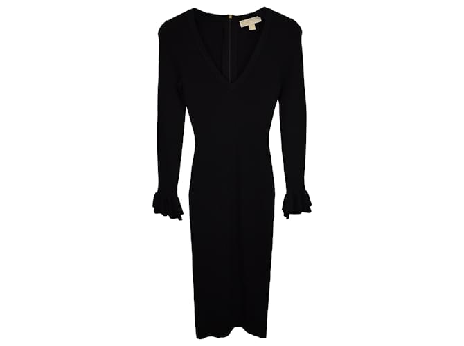 Abito con maniche a ruffle a coste di Michael Kors in viscosa nera Nero