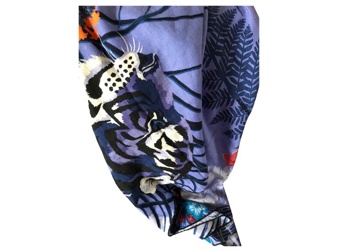 Scialle Hermès Tyler 140 cm cashmere di seta Nero Blu Arancione