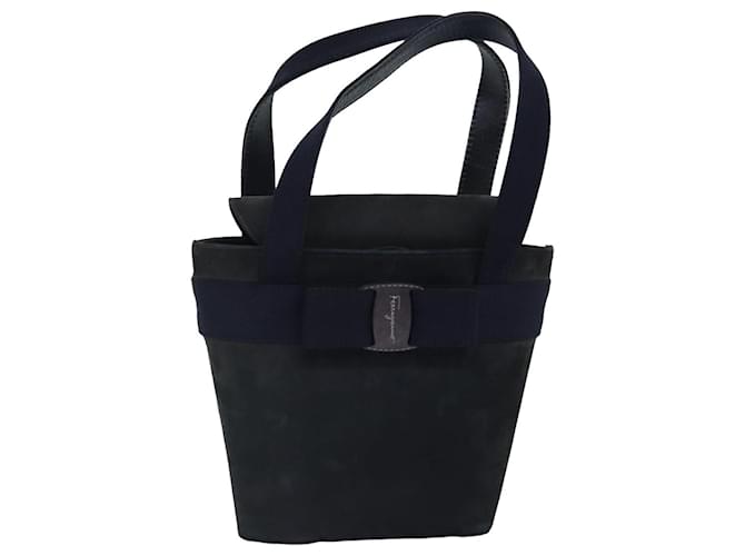 Borsa a mano Salvatore Ferragamo in suede blu navy argento Auth bs16958