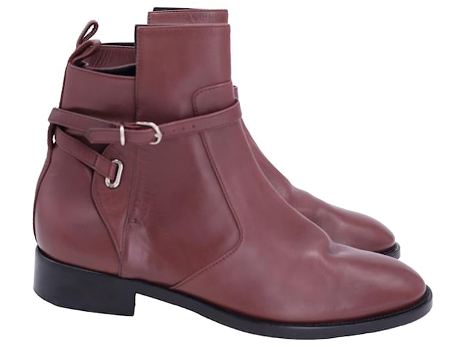 Stivali alla caviglia flat Balenciaga con dettaglio in cintura in pelle marrone
