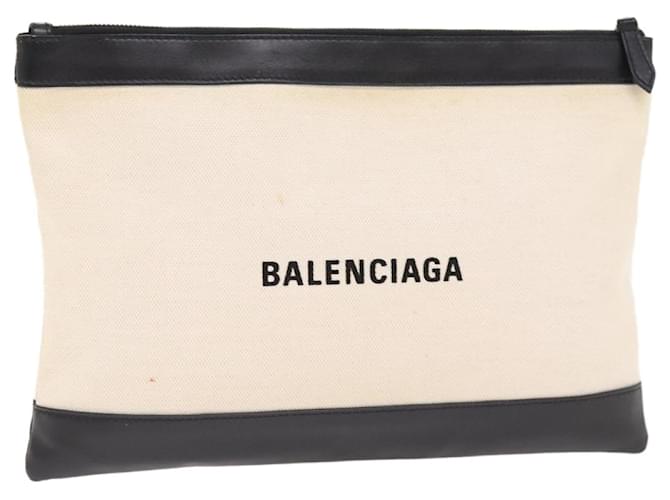 Borsa Clutch M Clip BALENCIAGA in tela pelle beige argento 373834 Auth bs16915 Nero
