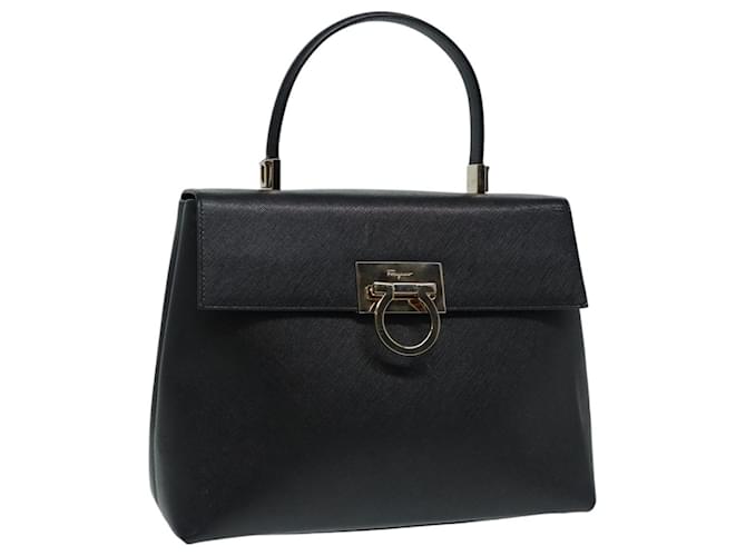 Borsa a mano Gancini in pelle nera e oro Auth 87899 di Salvatore Ferragamo Nero D'oro