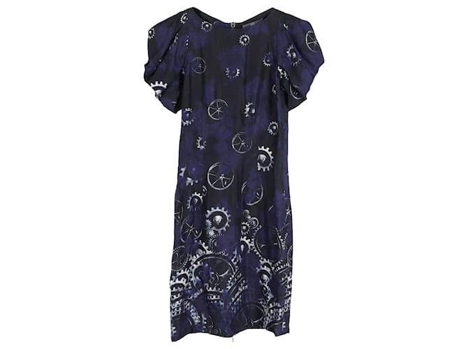 Abito a maniche puff stampato McQ di Alexander McQueen in seta blu