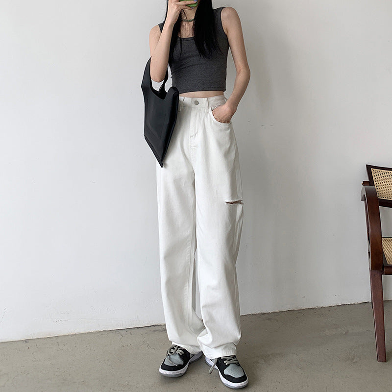 Jeans da donna vita alta slim e taglio largo wide leg loose drop