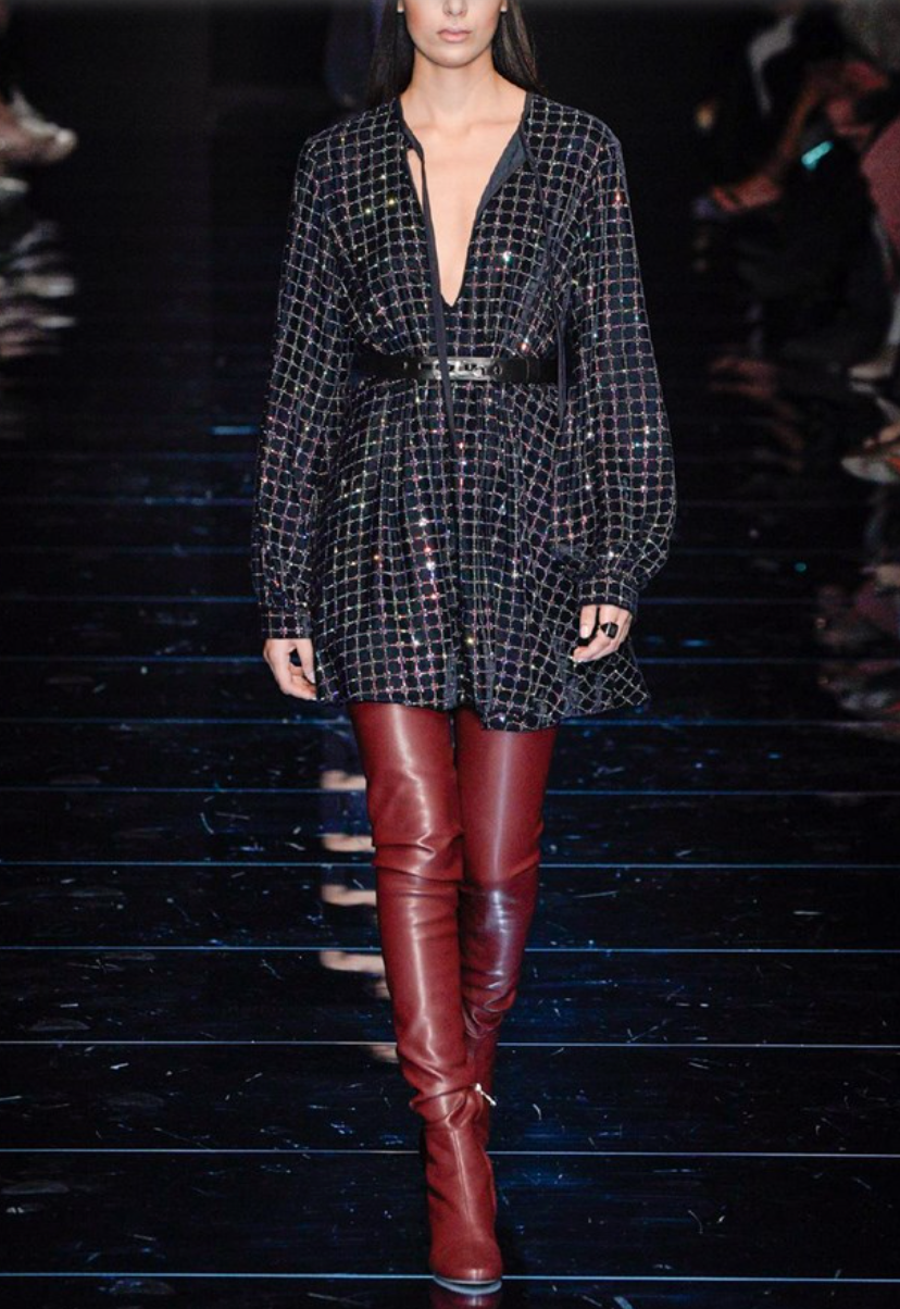 Abito mini Caprera Sportmax a maniche lunghe in velluto blu con strass