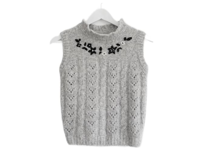 Autre Marque Top in alpaca ricamato con fiori Batsheva Grigio