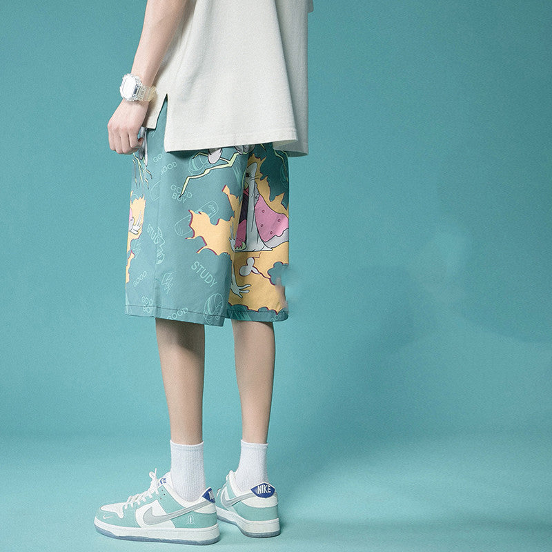 Pantaloni bermuda cartoon estivi stampati ad asciugatura rapida da uomo