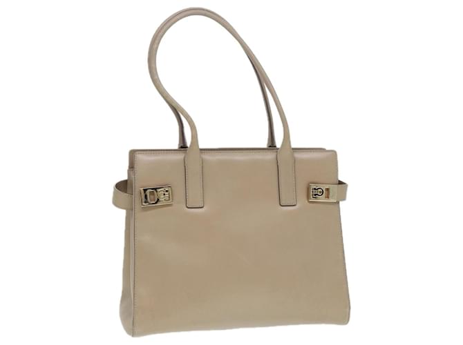 Borsa a Spalla Gancini in Pelle Beige Oro Auth 87768 di Salvatore Ferragamo D'oro