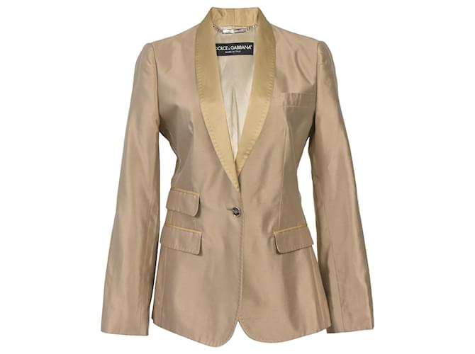 Blazer monopetto con quattro tasche in satin marrone di Dolce & Gabbana