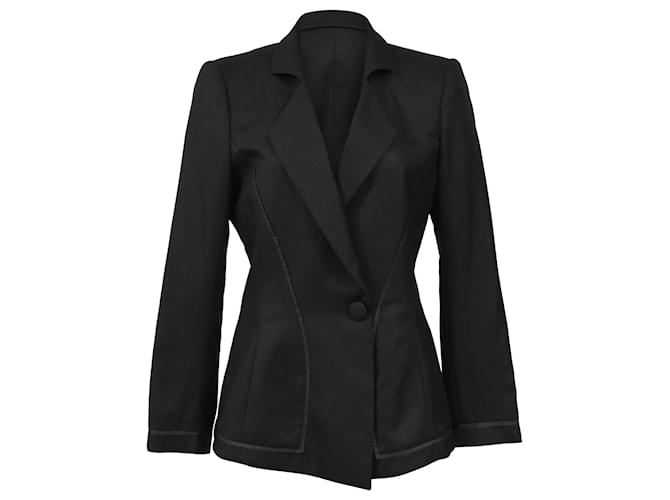Blazer monopetto in lana nera con dettagli in piping di Giorgio Armani Nero