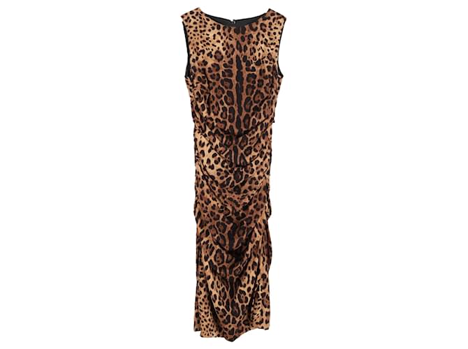 Abito midi in seta con stampa animale di Dolce & Gabbana