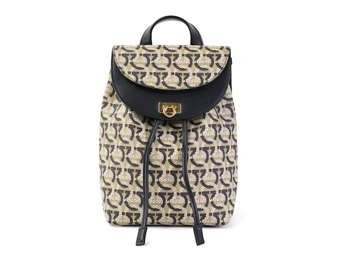 Zaino Gancini di Salvatore Ferragamo Nero Bianco Beige