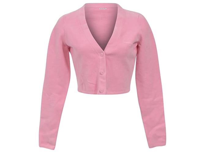 Cardigan corto in lana merino rosa con logo in rilievo di Alexander Wang.T Marrone