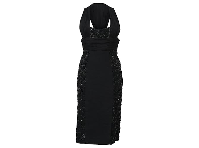 Abito midi con scollo halter in viscosa nera con dettagli in paillettes Versace Nero