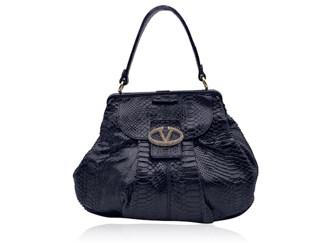 Valentino Garavani Grande borsa tote in pelle nera vintage con logo in cristallo V Nero
