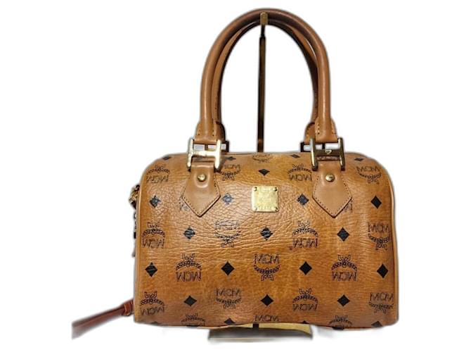 Borsa Boston Monogramma Visetos MCM Cognac Marrone