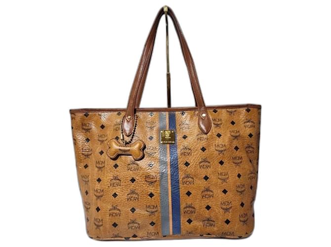 Borsa tote a righe MCM Visetos Cognac Marrone