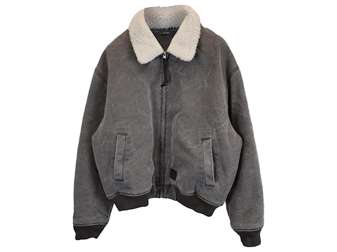 Giacca bomber con zip in denim grigio lavato ad acido e foderata in pile di Acne Studios