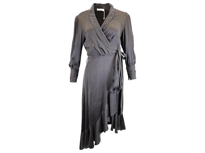 Abito midi asimmetrico avvolgente Zimmermann in seta nera Nero