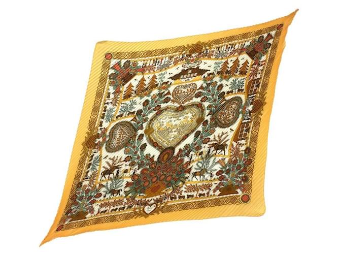 Sciarpa plissettata Hermès Carré 90 Decoupages di Anne Rosat Multicolore Giallo