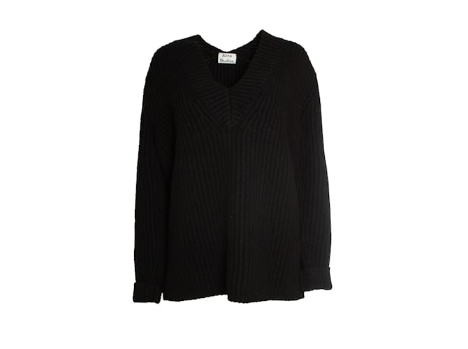 Acne Studios, maglione a coste con scollo a V Nero