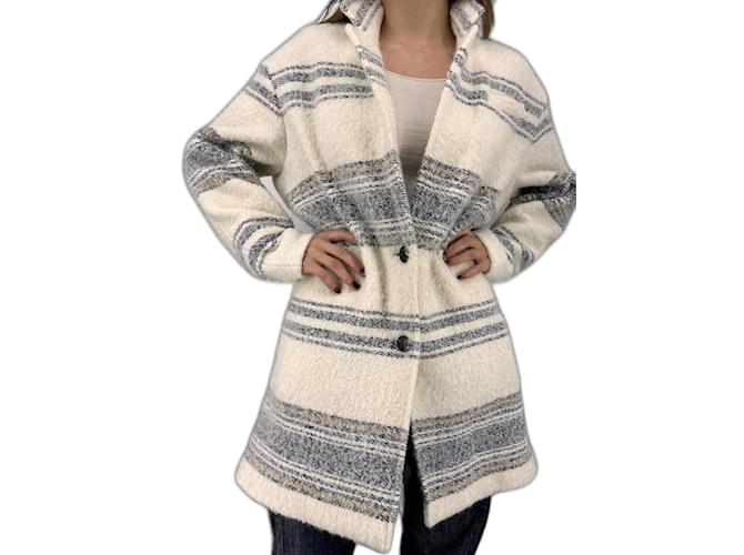 Isabel Marant Etoile Cappotto a righe Faby Grigio Bianco sporco