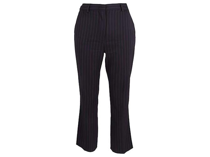 Pantaloni dritti a vita alta a righe Max Mara in lana blu navy