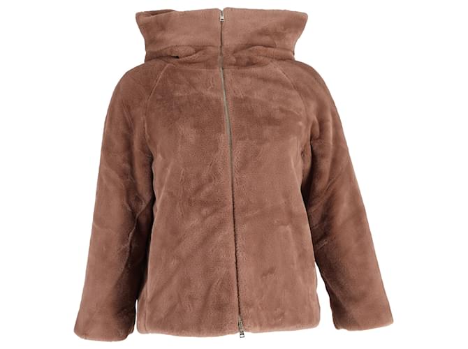Giacca con cappuccio in pelliccia sintetica Herno in poliestere marrone Rosso