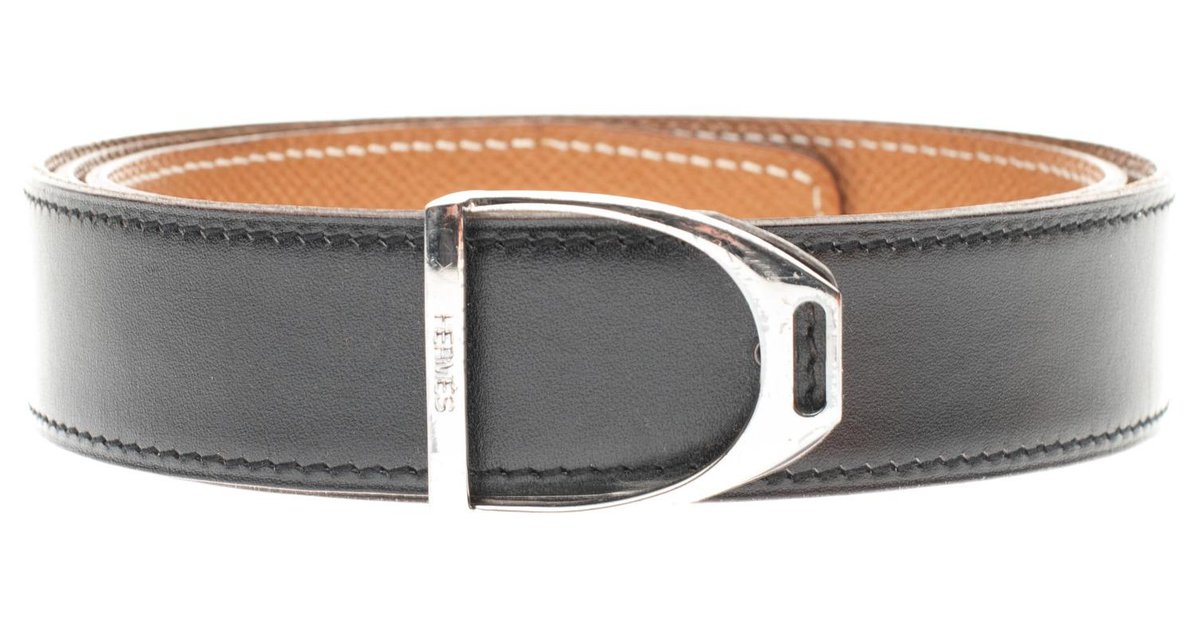 Cintura Hermès Etrier in pelle scatola nera e oro epsom, fibbia in metallo con orecchini in palladio Nero D'oro
