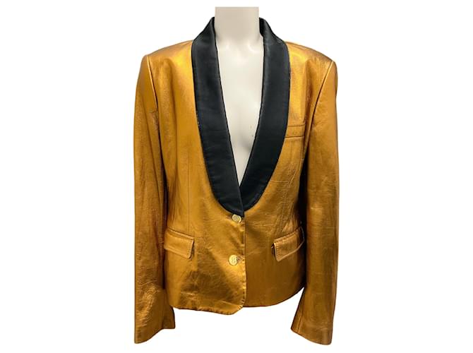 Blazer in pelle stile smoking metallico bronzo Dolce & Gabbana